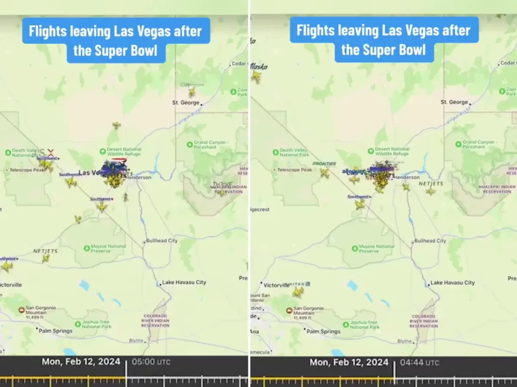 Flight Radar: 525 Business Jets Depart Las Vegas After Super Bowl Spectacle